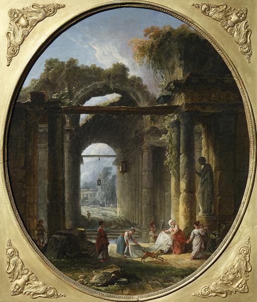 Ruines antiques ; Vue du Colisée et de l'arc de Constantin (ancien titre) — Hubert Robert