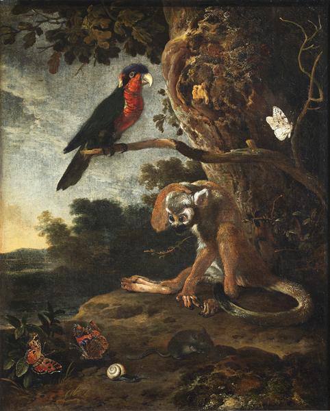 Un singe à longue queue et un perroquet ; Singe et perroquet (autre titre)_0