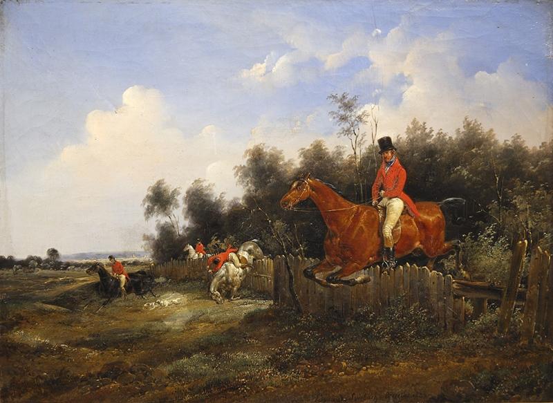 Chasse à courre ; Chasseurs et chiens (autre titre), Bernard Edouard Swebach, 1834