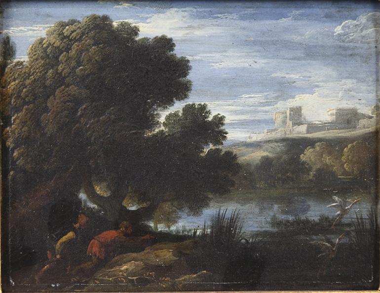 Paysage avec une chasse aux canards ; Paysage fluvial avec une chasse au héron (autre titre), Pierre Patel, 17e siècle