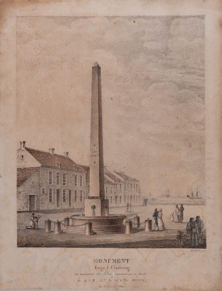 Monument érigé à Cherbourg en mémoire du débarquement en ce port de S.A.R Mgr le Duc de Berry, Langlume, 19e siècle