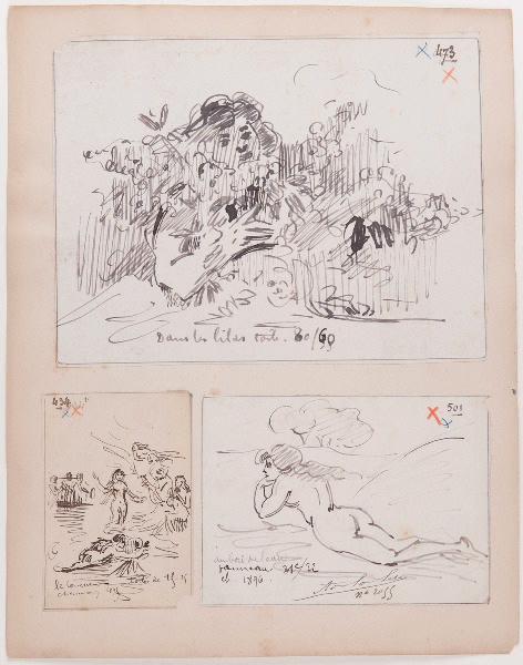 Trois compositions, dans les lilas, Le concert et Au bord de l'eau ; Tête antique, Adolphe Lalyre, 1896