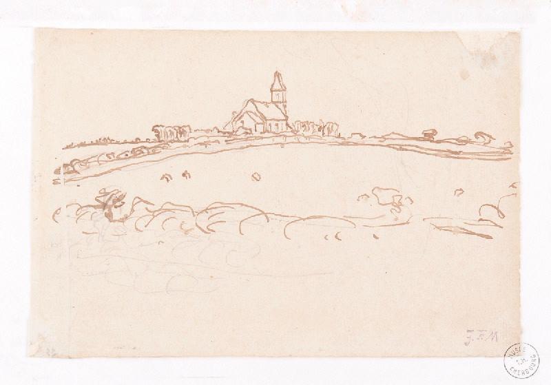 Eglise d'Eculleville ; Chapelle sur un monticule, Jean-François Millet, 1871