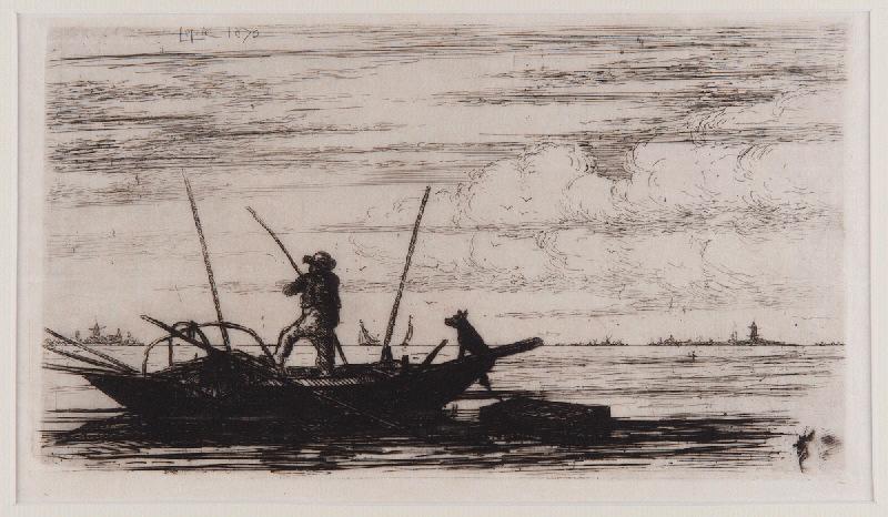 Pêcheur en barque avec son chien, Ludovic Napoléon Lepic, 1870