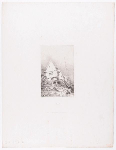 Maisons, barques et bateau, Louis Adolphe Hervier, 1843