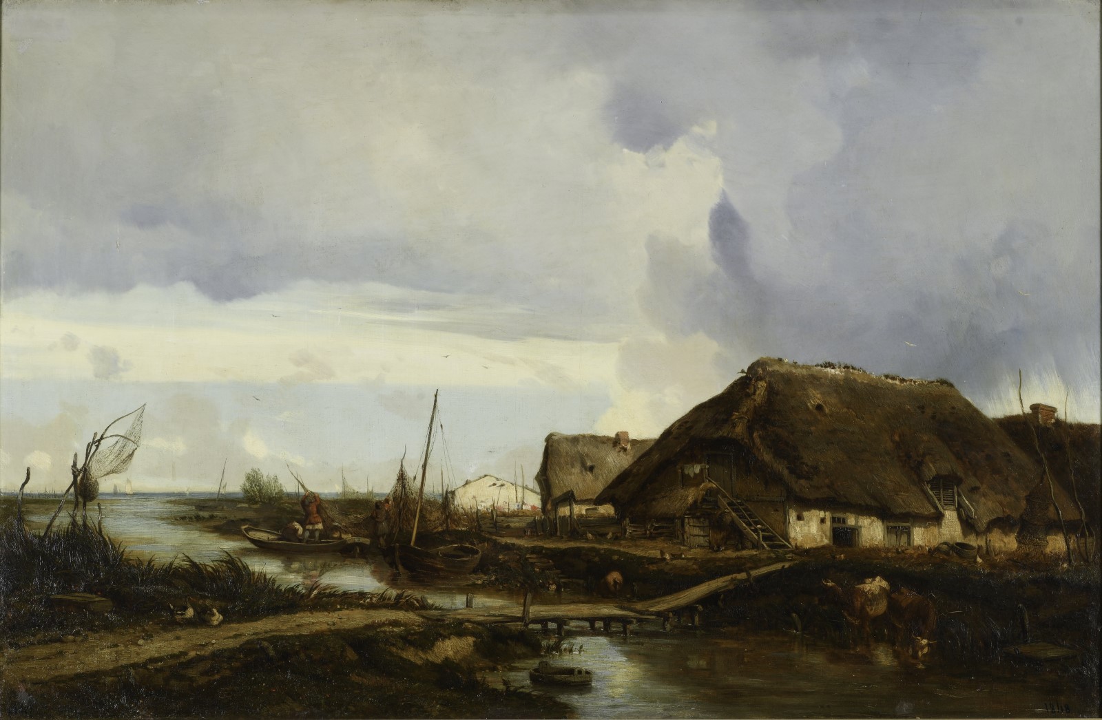 Cabanes de pêcheurs aux environs de Dieppe, Camille Flers, 1848 Date de signature