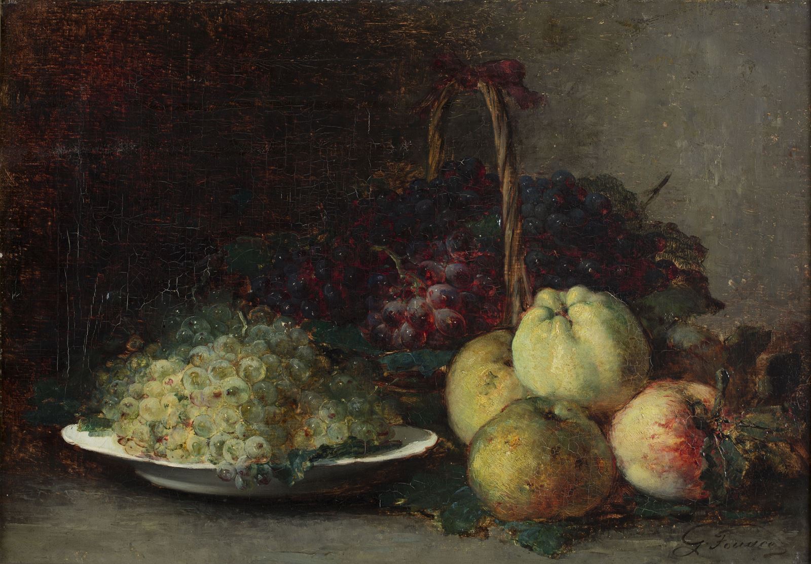 Raisins et pommes ; Nature morte aux fruits, pommes et raisins, Guillaume Fouace, 2e moitié 19e siècle