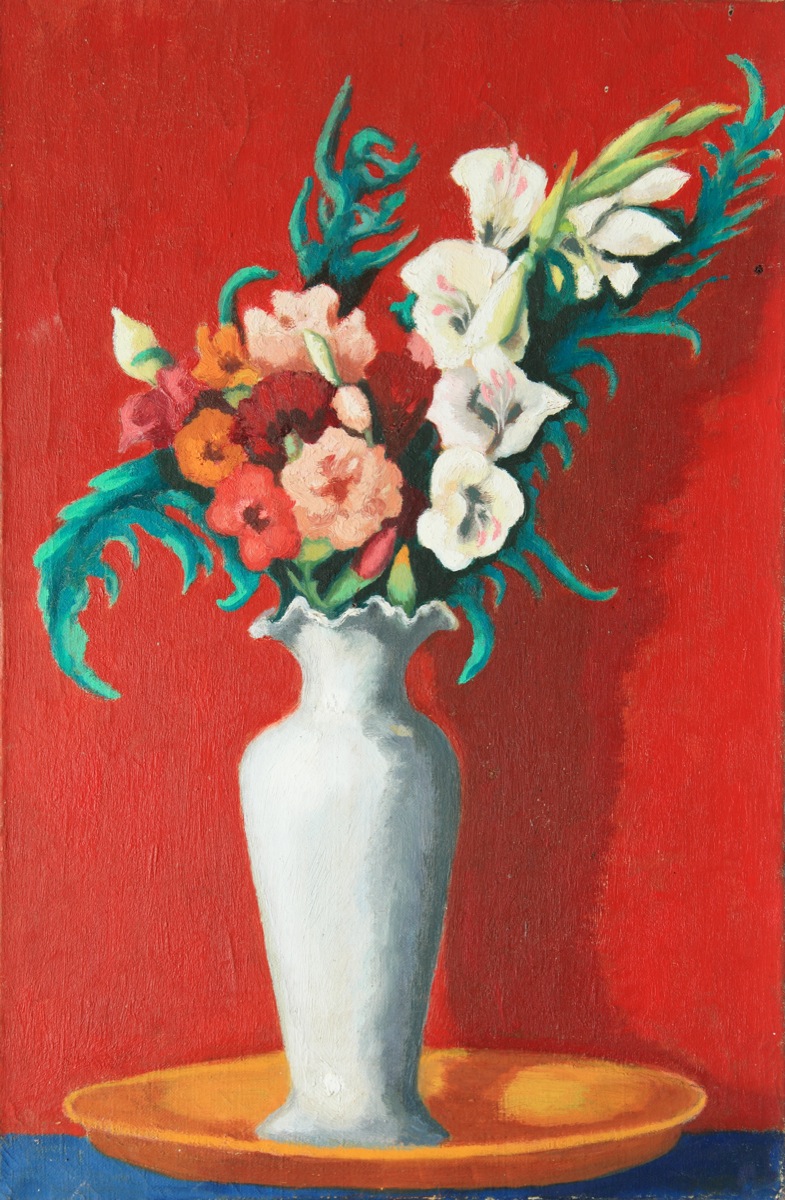 Glaïeuls dans un vase blanc_0