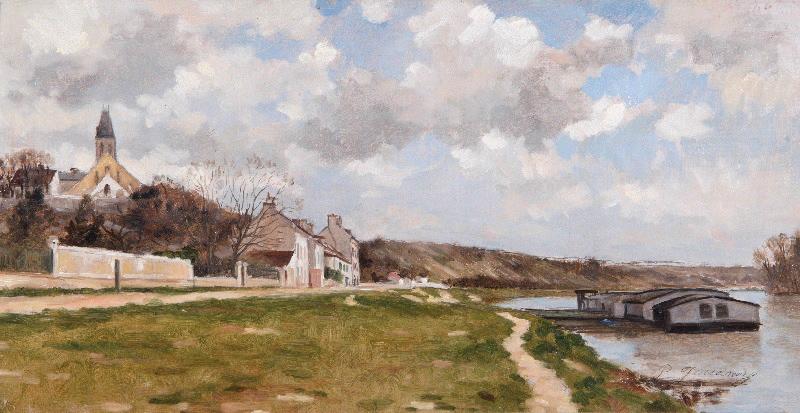 Village et bateaux, Paul Jouanny, 2e moitié 19e siècle