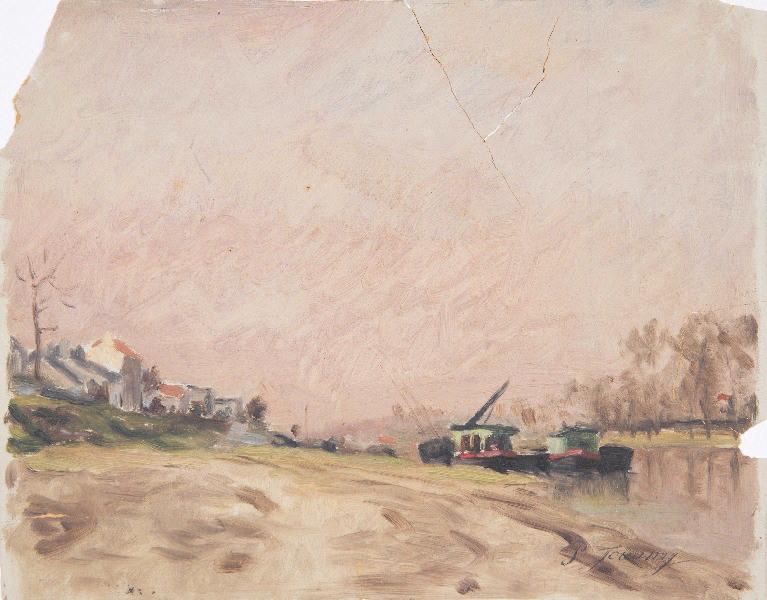 La Seine à Saint-Denis ; Etude de jambes (Au revers de la peinture), Paul Jouanny, 2e moitié 19e siècle