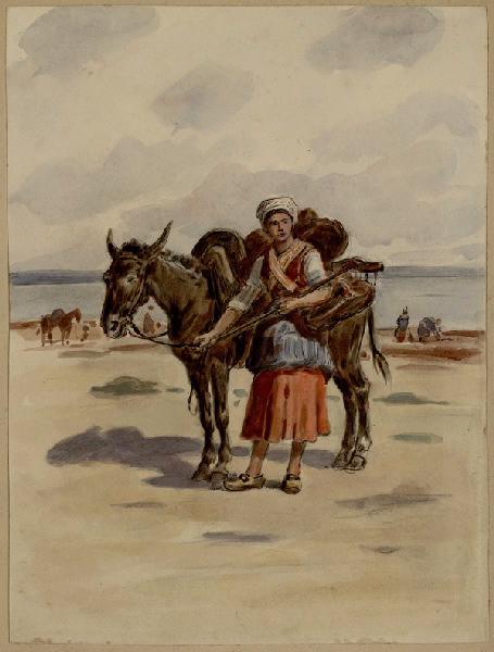 Femme au cheval sur l'île de Ré, Emile Vaucanu, 4e quart 19e siècle