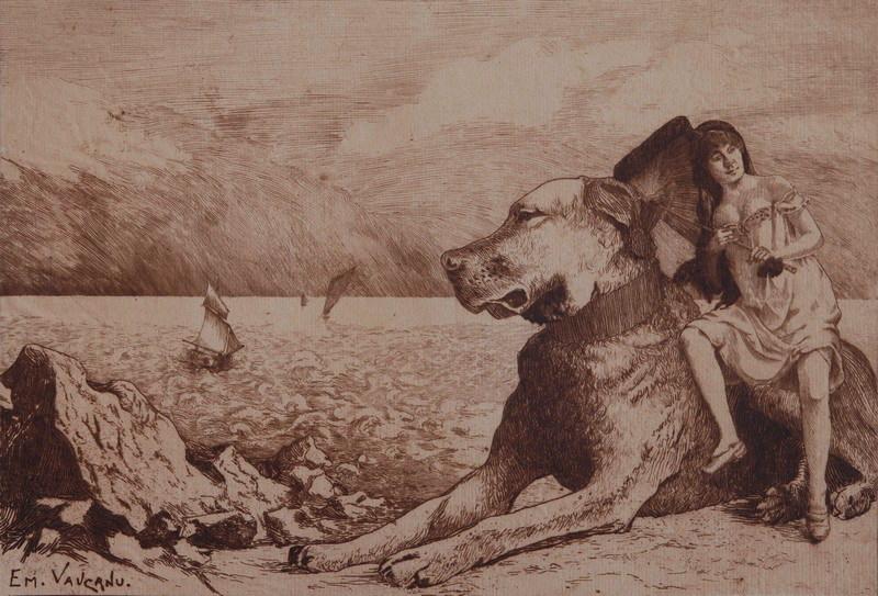 Jeune fille au chien, Émile Vaucanu, 4e quart 19e siècle