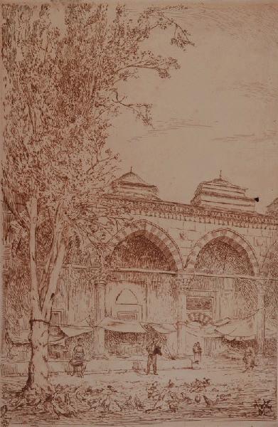 Mosquée du Sultan Bayezid à Constantinople (?) ; Scène de rue (autre titre), Émile Vaucanu, 4e quart 19e siècle