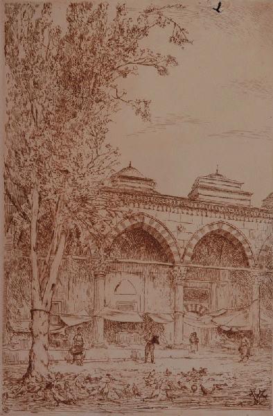 Mosquée du Sultan Bayezid à Constantinople ((Idenitification du lieu à vérifier)) ; Scène de rue ((Idenitification du lieu à vérifier)), Émile Vaucanu, 4e quart 19e siècle