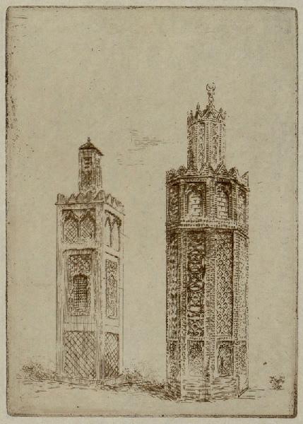 Etude d'architecture : deux minarets, Émile Vaucanu, 4e quart 19e siècle