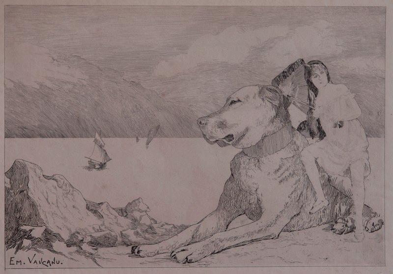 Jeune fille au chien — Émile Vaucanu