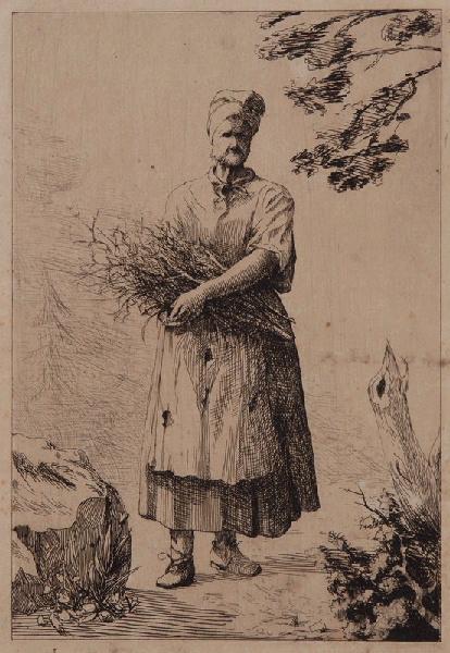 Femme au fagot ; En Normandie, vieille femme ramassant du bois (autre titre), Émile Vaucanu, 1886