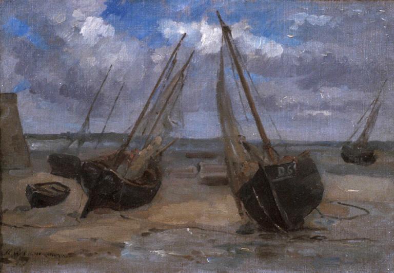 Marine ; Barques échouées (autre titre) ; Barques échouées sur une plage normande (autre titre), Louis Gabriel Eugène Isabey, 1865-1870