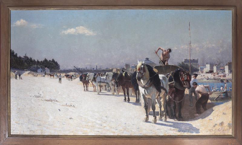 Les Chargeurs de sable, quai d'Austerlitz ; Quai de Seine à Bercy (ancien cartel), Adolphe Gustave Binet, 1884
