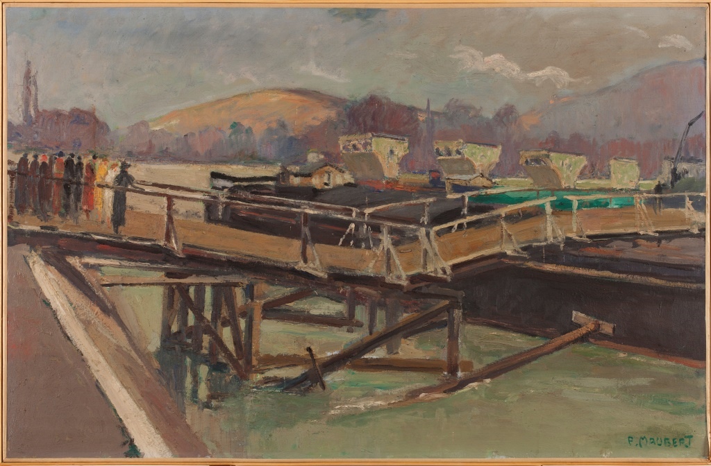 "Pont de bateaux jeté sur la Seine", Pierre Maubert, 1945 (Vers)