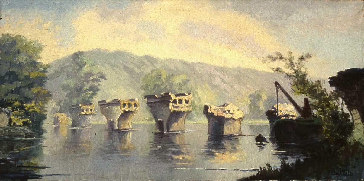 Pont de Vernon démoli pendant la guerre, René Prin, 1945 (Vers)