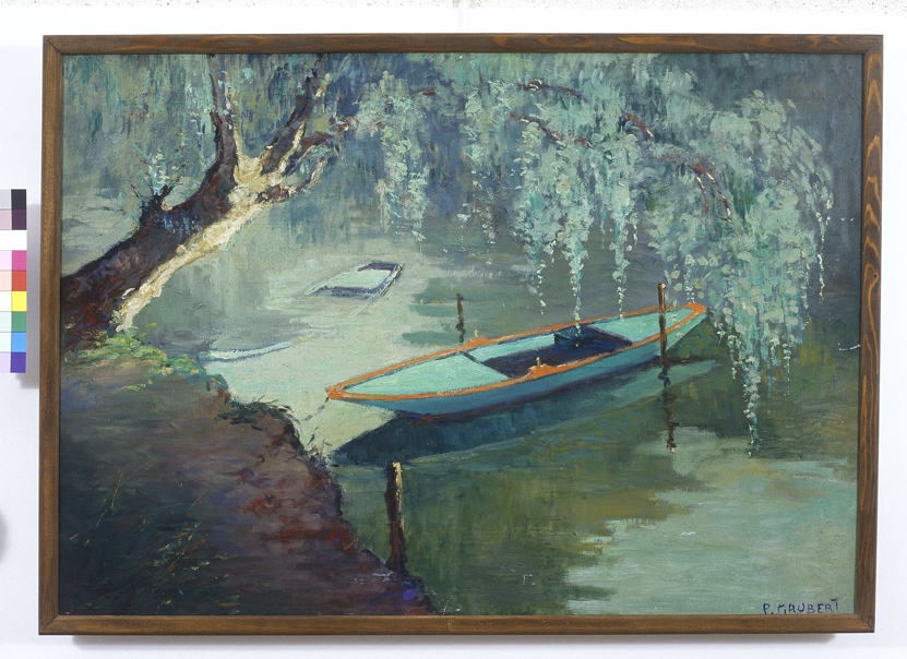 Barques sous un saule, Pierre Maubert, 20e siècle