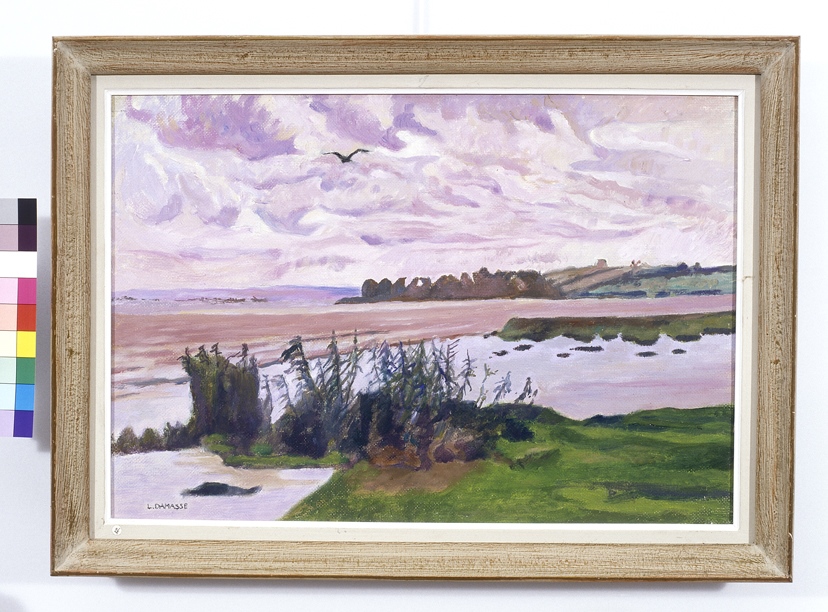Paysage à marée basse avec un oiseau, Louise-Denise Damasse, 20e siècle