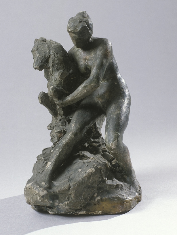 Femme luttant avec un jeune bouc., (De) Louis Monard