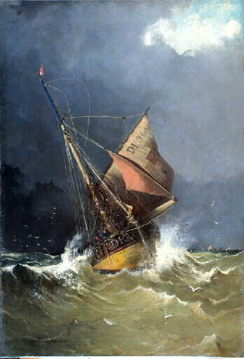 Chalutier sur une mer houleuse (Titre du tableau finalement conservé au musée) ; bateau chalutier en mer (Titre inscrit au catalogue Milet) ; bateau chalutier tréportais (Titre du premier tableau offert en 1885)_0