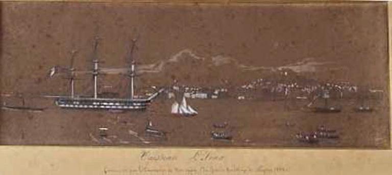 Vaisseau l'Iéna, commandé par le capitaine de vaisseau Duquesne, mouillage de Naples, 1849 (vaisseau l'Iéna, commandé par le capitaine de vaisseau Du Quesne, Mouillage de Naples, 1849.)_1