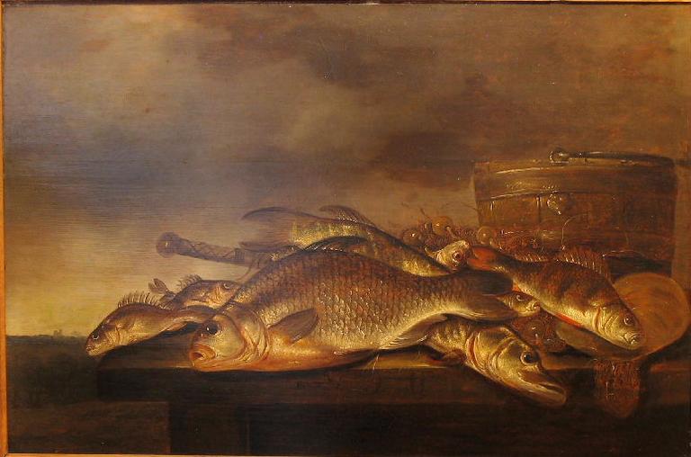 Nature morte aux poissons (Titre attribué lors de l'acquisition) ; Tableau de pêche devant un paysage (Titre attribué par M. Bazin dans le catalogue Objets de plaisirs)_0