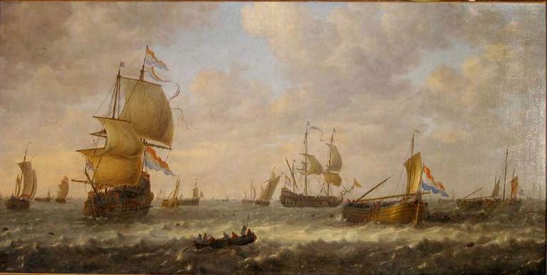 Pêche au hareng (Titre attribué après la réunion des deux tableaux en un seul) ; vaisseau hollandais au milieu de bateaux de pêche au hareng (Titre attribué dans le catalogue 'Abraham Du Quesne et la marine de son temps' (n° 96)) ; pêcheurs de hareng avec l'arrivée d'un vaisseau (Titre attribué dans le catalogue 'Abraham Du Quesne et la marine de son temps' (n° 97))_0