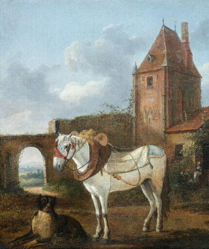 Cheval blanc et chien devant la Tour du Vieux Saint-Rémy, Alexandre Pau De Saint-Martin, 1813 vers,1818 vers