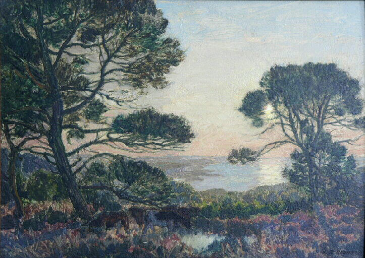 Varengeville. Soleil couchant sur la lande de l'Ailly (l'Ailly.), René Menard, 1ère moitié 20e siècle