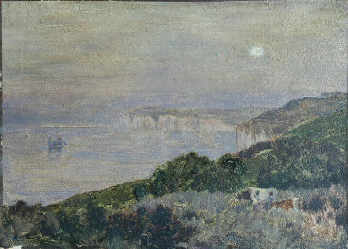 Varengeville. Les falaises, temps gris ; Varengeville. Les falaises, lever de soleil (Hypothétique si cela se rapporte à la tache accidentelle en haut à droite.)_0