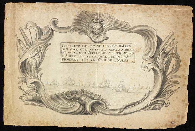 Desseins de tous les corsaires qui ont été faits et armez à Dieppe depuis le 28 septembre 1744 jusque au 4 aoust 1746 et ce qu'ils ont fait pendant leur première course (page de titre du recueil)_0