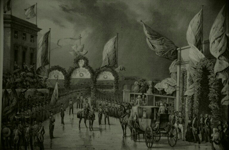Honneurs militaires rendus au roi à Gosport (titre inscrit), Edouard Henri Théophile Pingret, 1846