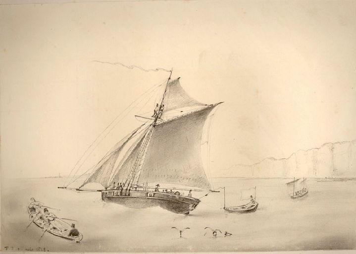 Frégate sur la côte normande, Ferdinand Philippe d' Orleans, 1828