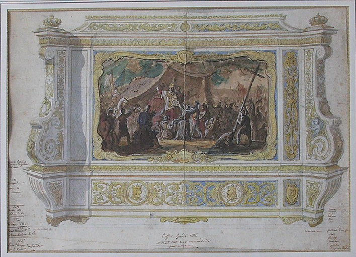 Projet pour coffret garde-note ; Philippe-Auguste et Henri II d'Angleterre exhortés à la croisade par le pape Urbain III_0