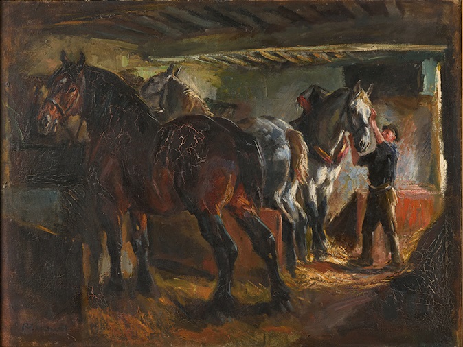 Chevaux à l'écurie, Raimond Lecourt, 1ère moitié 20e siècle