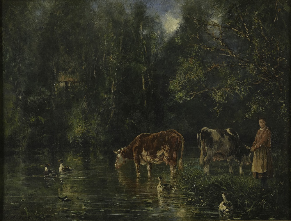 Vaches à l'abreuvoir, Justin Gabriel, 2e moitié 19e siècle