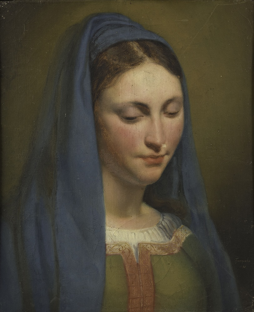 Portrait de jeune fille au voile bleu, Jean-Augustin Franquelin, 1821