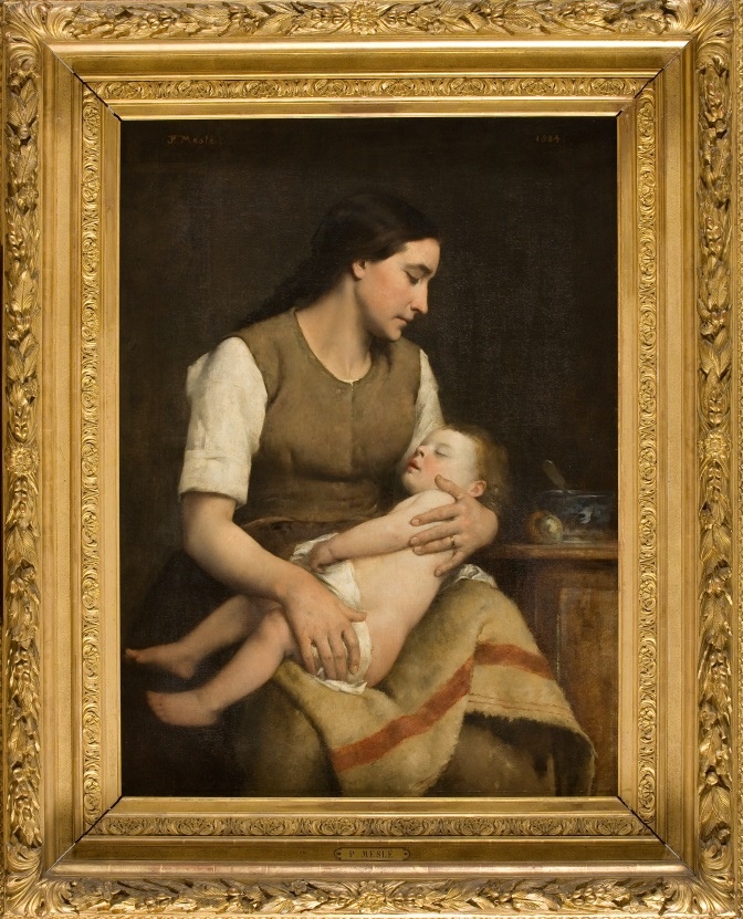 Mère veillant sur le sommeil de son enfant, Joseph Paul Meslé, 1884