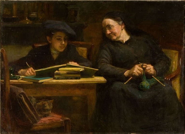 Les devoirs (Titre du Salon) ; L'étude du soir, Charles Denet, 1903