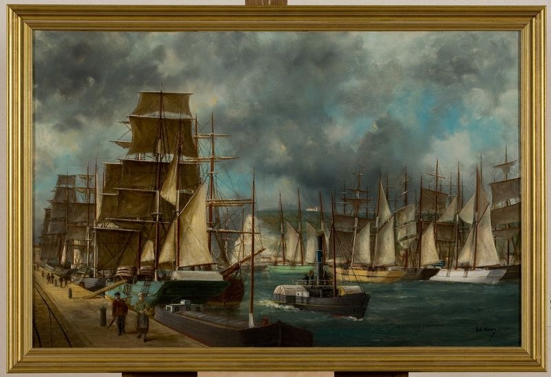 Vapeur à aubes dans le port de Fécamp, Édouard Adam, 1919