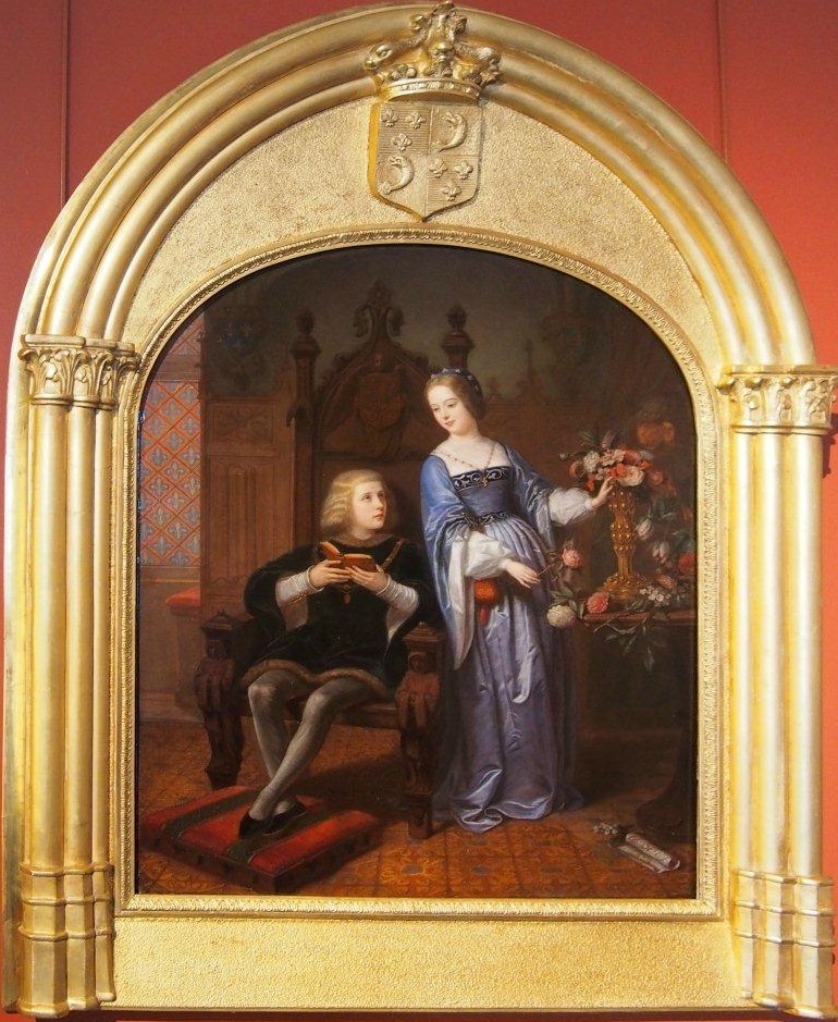 Charles Dauphin de France et Marie de Commynes ; Scène troubadour, Charles Borely, 1859