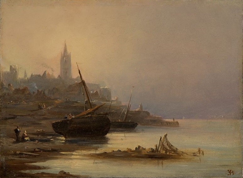 Coucher de soleil sur le port, Pierre Émile Berthélémy, 19e siècle