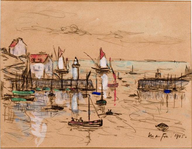 L'entrée du port de Sauzon ; L'entrée du port de Fauzon (Ancien titre résultant d'une erreur de lecture et d'impression sur les catalogues de Reynold Arnoult)_0