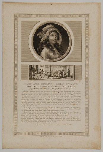Marie-Anne Charlotte Corday d'Armans... ( 'Marie-Anne Charlotte Corday d'Armans, native de la paroisse de Saint-Saturnin des Lignerets. Dépt. du Calvados, jugée le 17 juillet 1793. ')_0