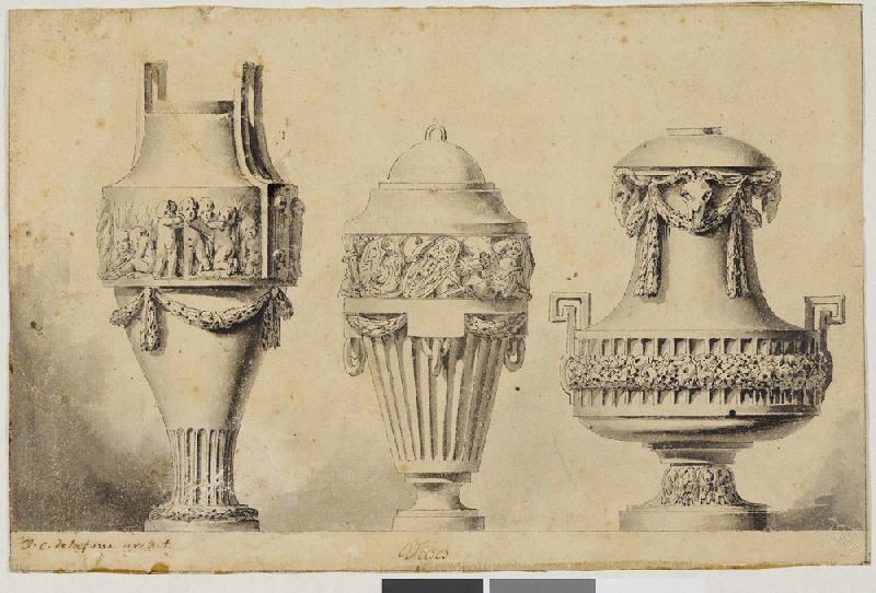 Trois vases 'à la grecque' ; Trois vases (autre titre), Jean Charles Delafosse, 2e moitié 18e siècle